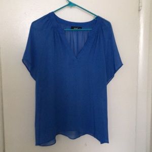 Sheer blue short sleeve blouse
